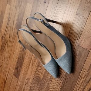 J Crew denim slingback two inch heels
